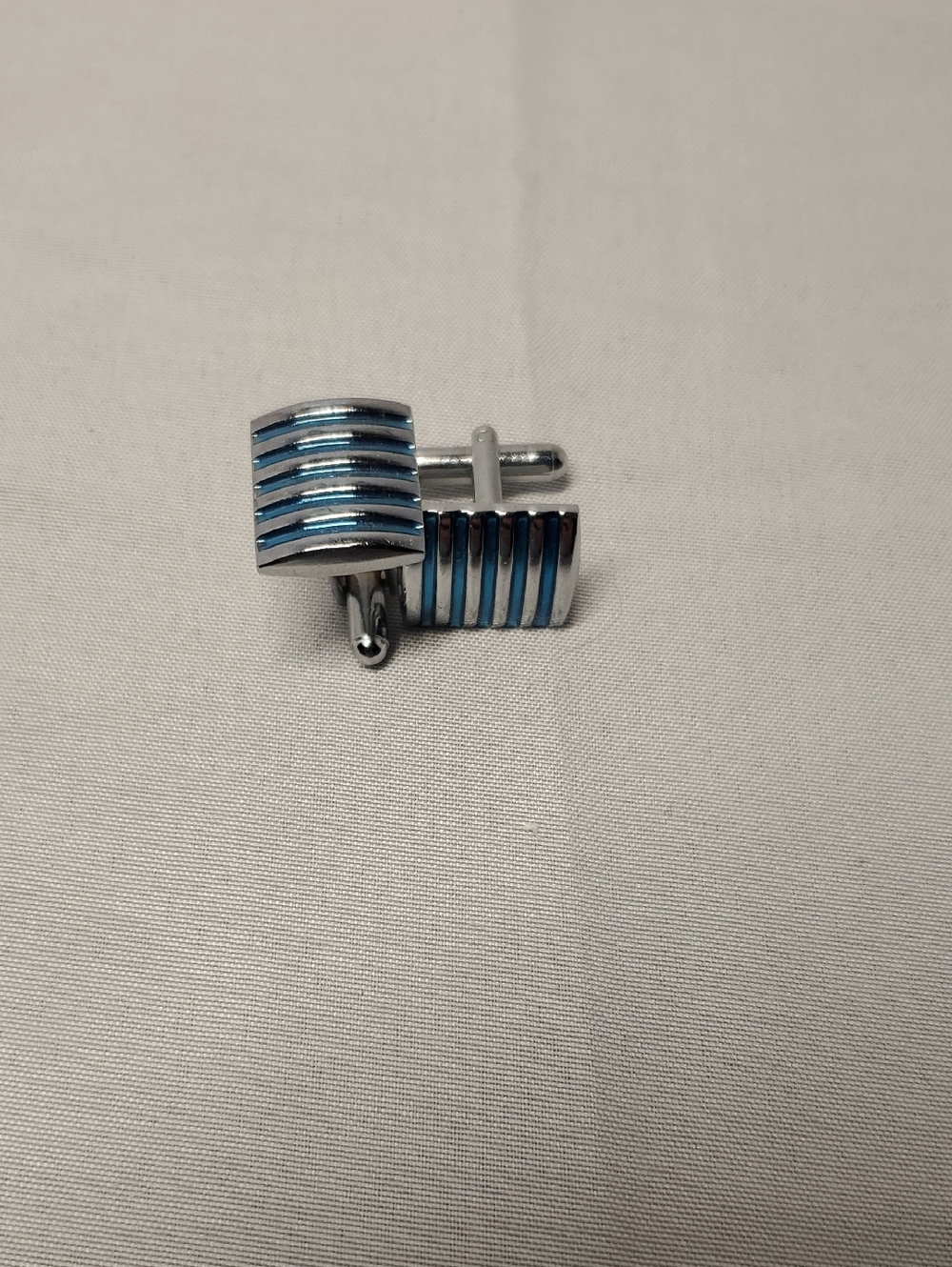 Silver Cufflinks with Light Blue Striped Inlay